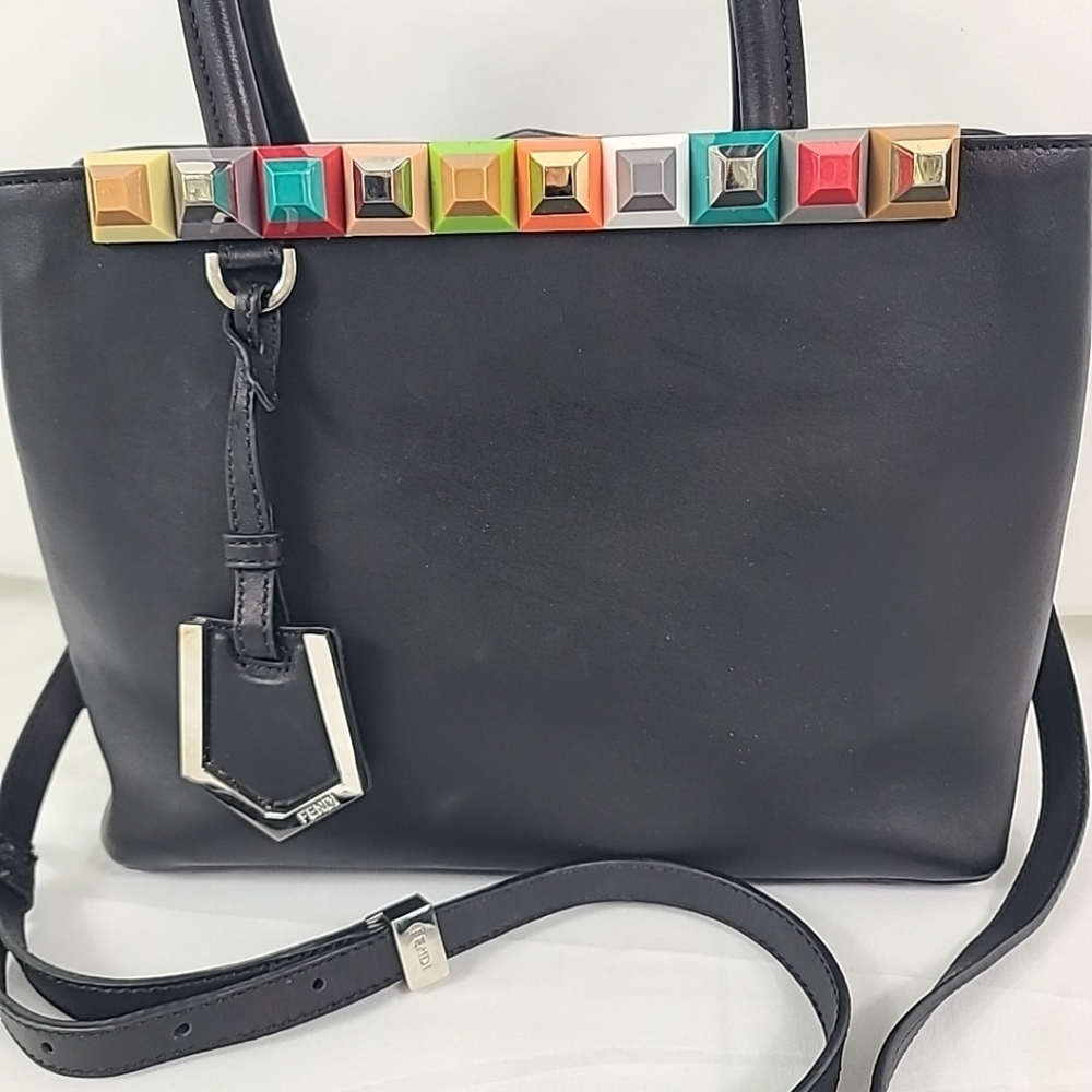 Fendi Black Leather Stud Applique Petite 2Jours Elite Tote - Picture 2 of 14